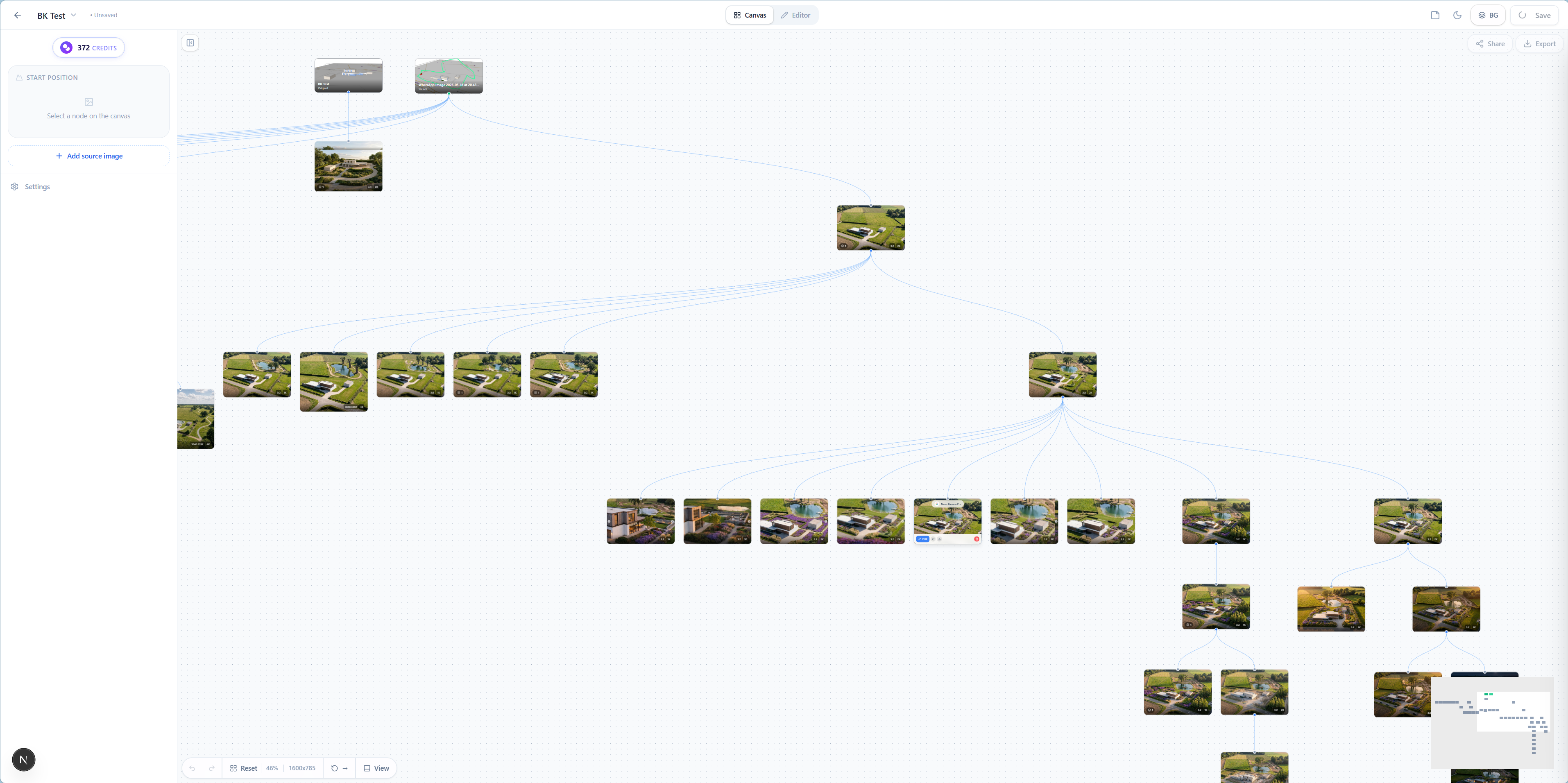 Plaicio node canvas showing many connected design branches and visual decisions